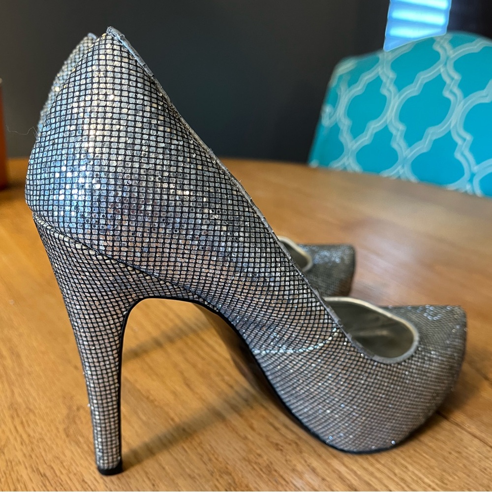 BCBGeneration Silver Glitter Pointed-Toe Stiletto Pumps